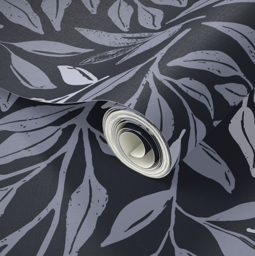 artist, Bevin Marie hand painted wall paper pattern of leaves and branches