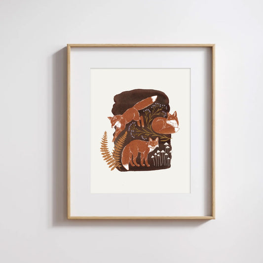 Fox + Fern print - Oak Bonnet